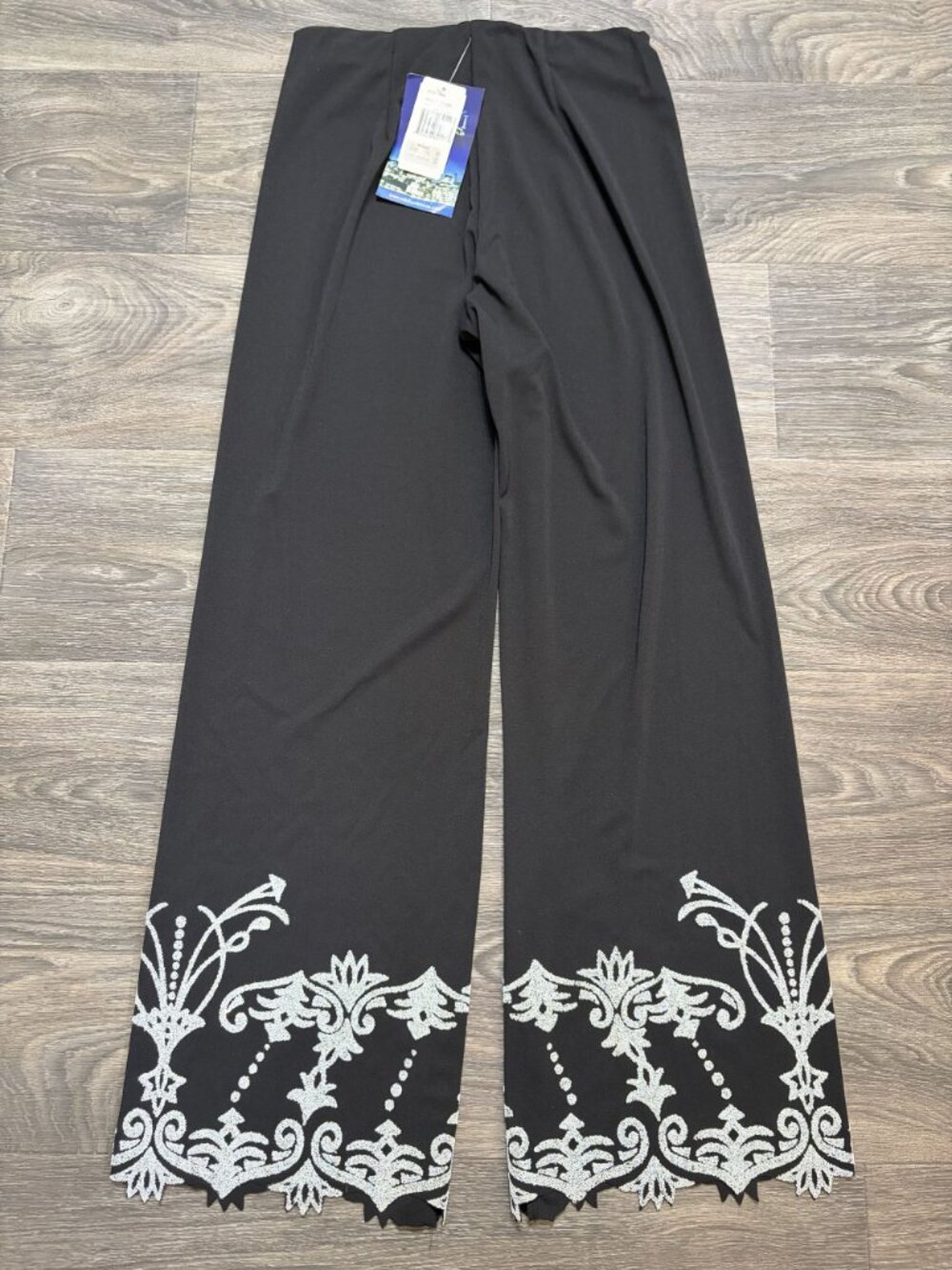 Niki by Niki Livas Black Wide Leg Pants Large Embellished Hem Beaded Cruise Boho